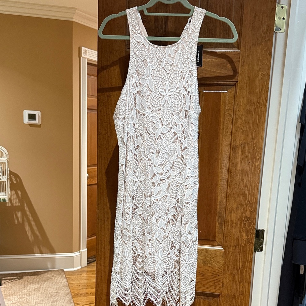 Express White Floral Lace Backless Dress